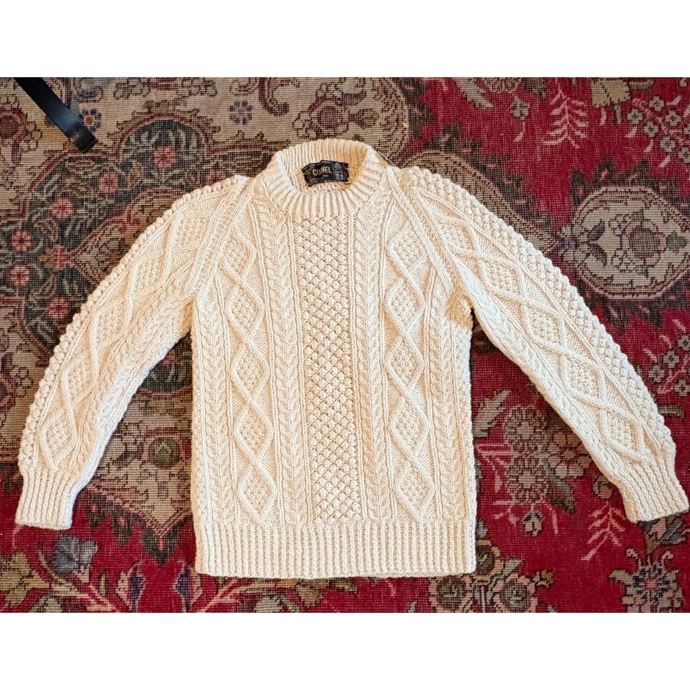 VTG 70/80's Cornel Irish Handknit Sweater Women Small Cream  Wool Aran Fisherman